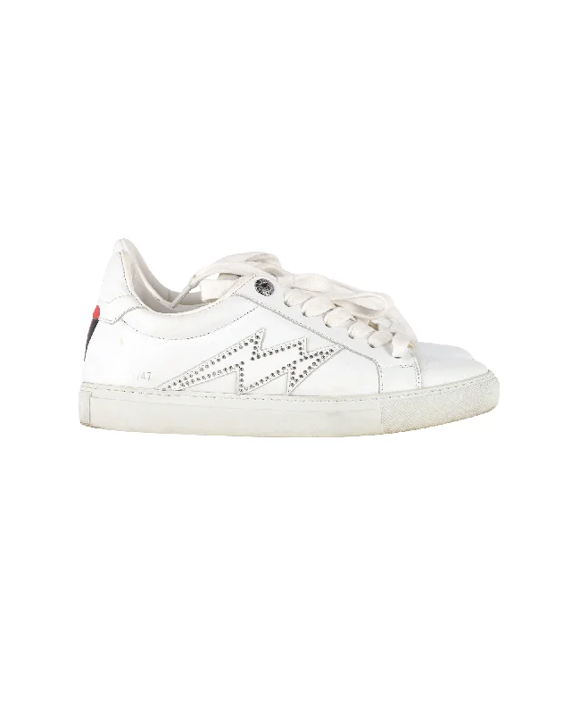 Breathable Mesh Women's Running Sneakers with Reflective Trim for Nighttime JoggingZadig & Voltaire Rear Logo Low Top Sneakers in White Leather
